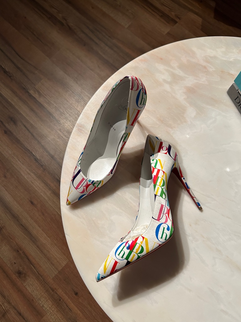 Christian Louboutin Multicolor Letter-Print Pointed Toe Stiletto Pumps